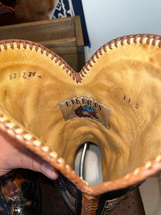 Famous Liberty Boot Co. Full Tooled Bats Cowboy Boots with Regal Braiding 11D main image 7